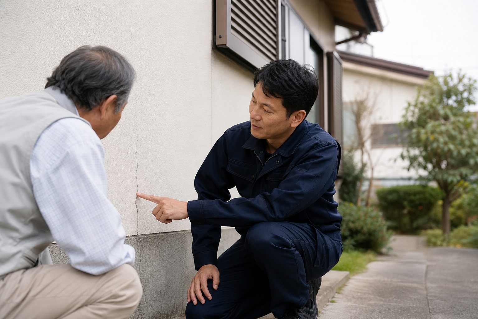 住まいの状態をお客様に説明する屋船工務店の代表